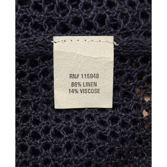 Joan Vass Navy Blue Linen Cotton Oversize Mesh Sheer Boxy Striped Sweater O/S - Picture 5 of 8